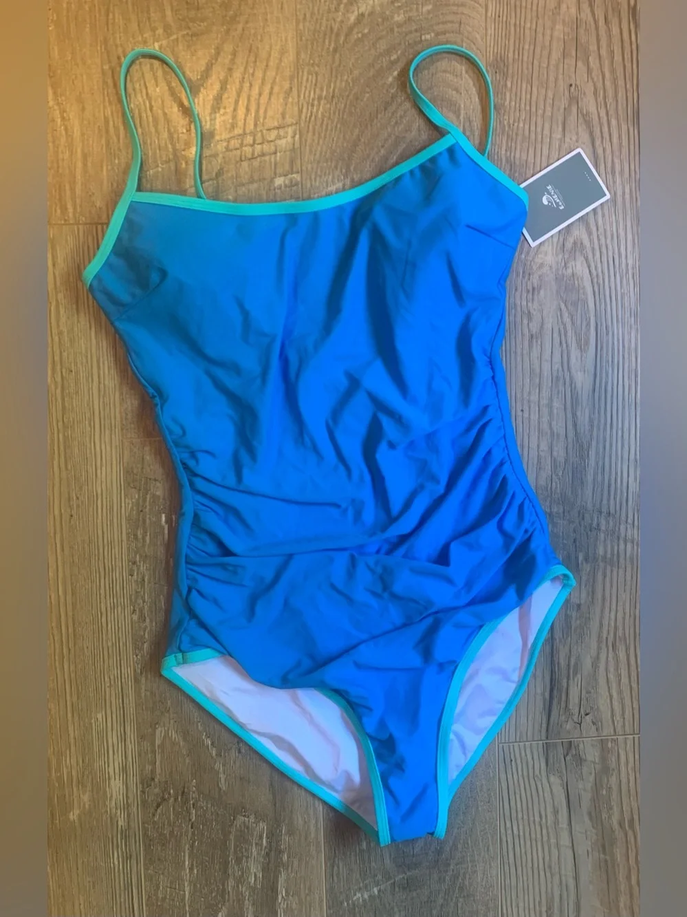 EoMENIE Classic Blue One-Piece Swimsuit with Mint Trim NWT - M